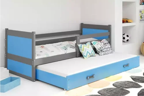 RICO 90X200 jaunimo išskleidžiama lova su stalčiumi, grafito/mėlyna