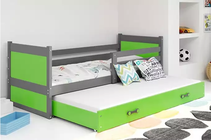 RICO 90x200 jaunimo išskleidžiama lova su stalčiumi, grafito/žalia