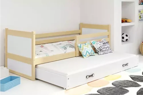 RICO jaunimo išskleidžiama lova 90×190 su čiužiniu ir stalčiumi, pušis/balta