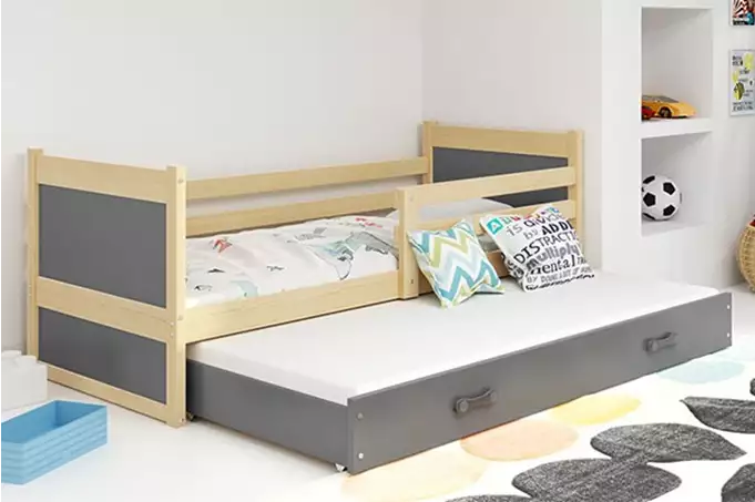 RICO jaunimo išskleidžiama lova 80x190 su čiužiniu ir stalčiumi, pušis/grafitas