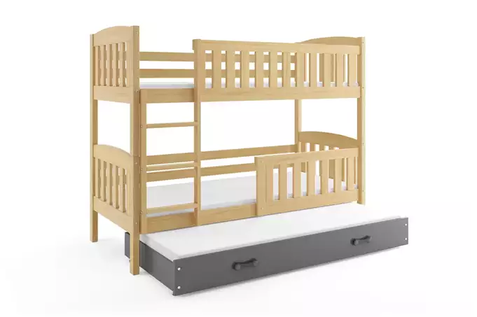 KUBUŚ 3 asmenų jaunimo lova 90X190 su čiužiniu ir stalčiumi, pušis/grafitas - Paveikslėlis 4