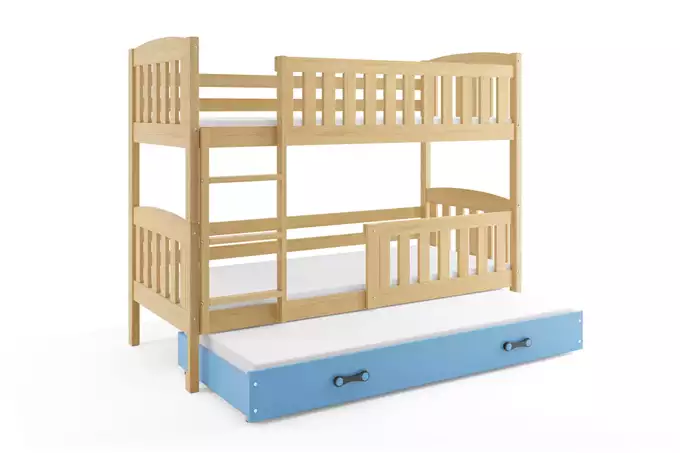 KUBUŚ trijų asmenų jaunimo lova 90X190 su čiužiniu ir stalčiumi, pušis/mėlyna - Paveikslėlis 3