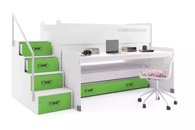 MAX 1 80X200 trijų asmenų jaunimo lova su stalu, žalia - Paveikslėlis 3