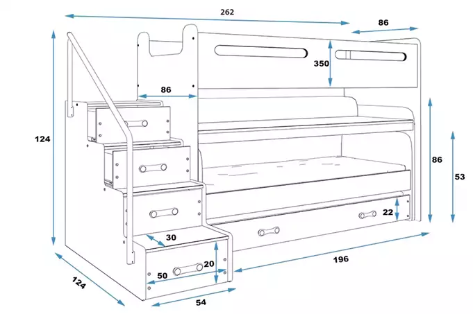 MAX 1 80X200 trijų asmenų jaunimo lova su stalu, žalia - Paveikslėlis 2