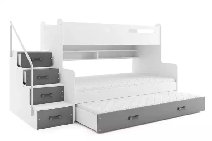 MAX 3 120X200 trijų asmenų jaunimo lova su čiužiniu ir stalčiumi, grafito spalvos