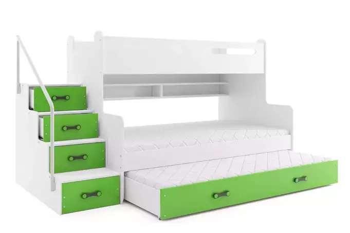 MAX 3 120X200 trijų asmenų jaunimo lova su čiužiniu ir stalčiumi, žalia
