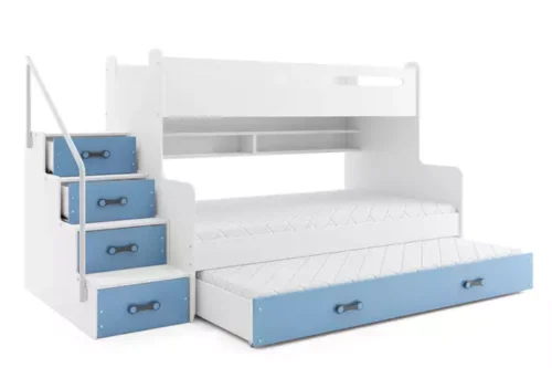 MAX 3 120X200 trijų asmenų jaunimo lova su stalčiumi, mėlyna