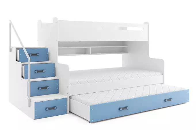 MAX 3 120X200 trijų asmenų jaunimo lova su stalčiumi, mėlyna