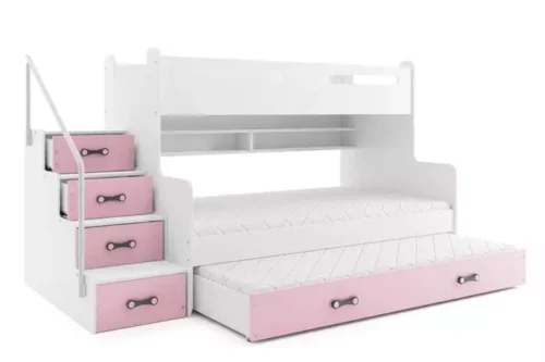 MAX 3 120X200 trijų asmenų jaunimo lova su stalčiumi, rožinė