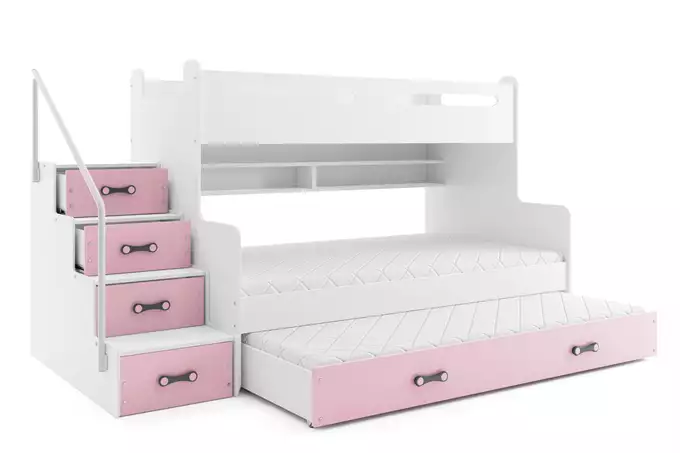 MAX 3 120X200 trijų asmenų jaunimo lova su stalčiumi, rožinė