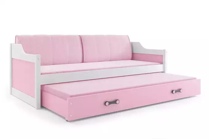 DAWID 90X200 jaunimo išskleidžiama lova su čiužiniu ir stalčiumi, balta/rožinė - Paveikslėlis 3
