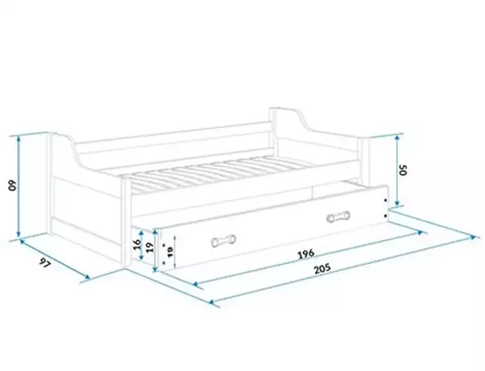 DAWID 90X200 jaunimo išskleidžiama lova su čiužiniu ir stalčiumi, balta/rožinė - Paveikslėlis 5