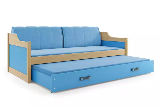 DAWID 90X200 jaunimo išskleidžiama lova su čiužiniu ir stalčiumi, pušis/mėlyna - Paveikslėlis 5