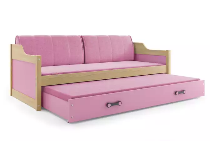 DAWID 90X200 jaunimo išskleidžiama lova su čiužiniu ir stalčiumi, pušis/rožinė - Paveikslėlis 5
