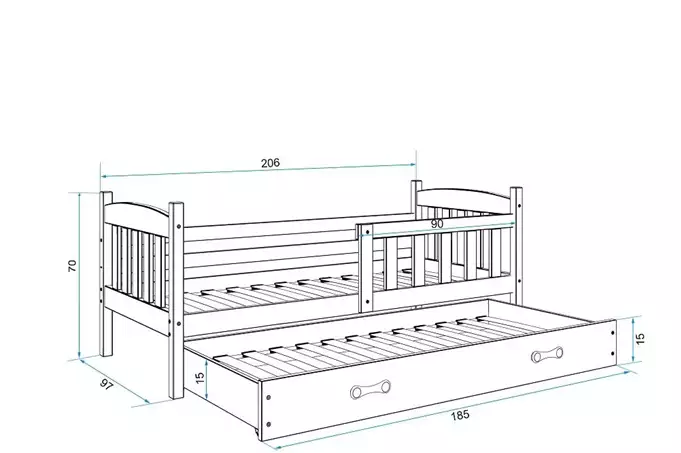 KUBUŚ jaunimo išskleidžiama lova 90x200 su stalčiumi, grafito spalvos - Paveikslėlis 5