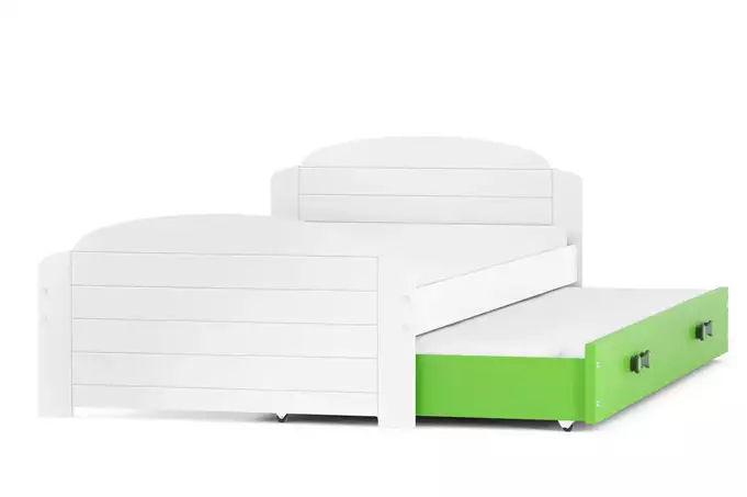 LILI 90X200 jaunimo išskleidžiama lova su čiužiniu ir stalčiumi, balta/žalia