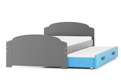 LILI 90X200 jaunimo išskleidžiama lova su čiužiniu ir stalčiumi, grafito/mėlyna