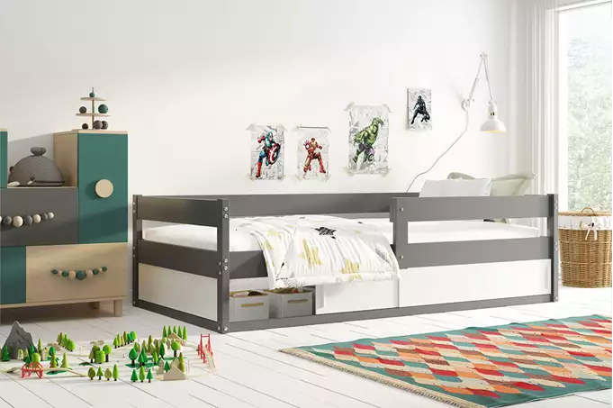 HUGO viengulė vaikiška lova 80x160 su daiktadėže, grafito spalvos