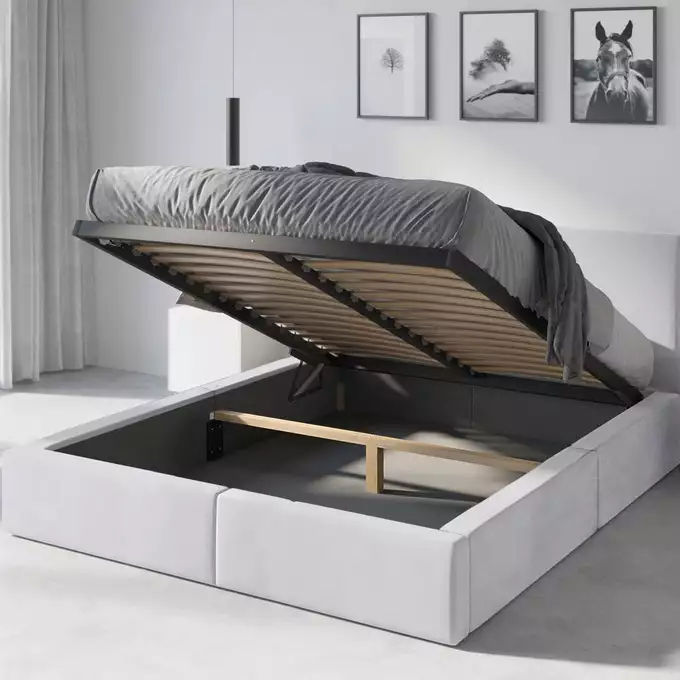 HILTON 120x200 minkšta miegamojo lova su čiužiniu ir daiktadėže, balta - Paveikslėlis 5