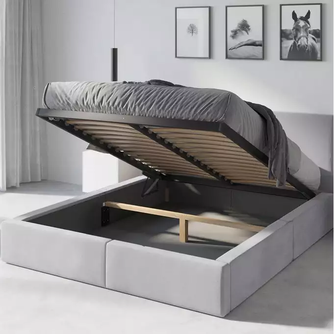 HILTON 120x200 minkšta miegamojo lova su daiktadėže, pilka - Paveikslėlis 5