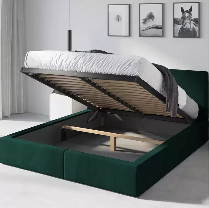 HILTON 160X200 minkšta miegamojo lova su daiktadėže, žalia - Paveikslėlis 5