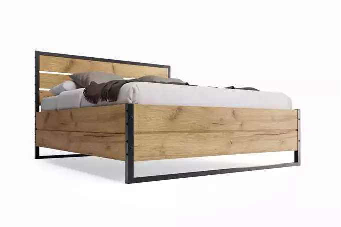 LOFT miegamojo lova 160x200 su daiktadėže, pagaminta iš ąžuolo medienos — изображение 2