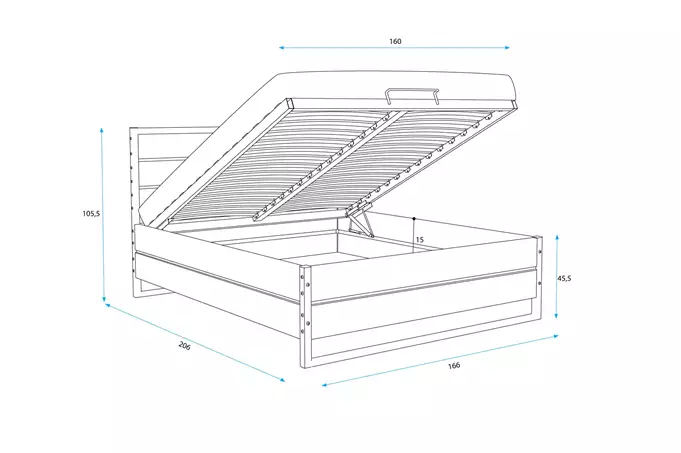 LOFT miegamojo lova 160x200 su daiktadėže, pagaminta iš ąžuolo medienos — изображение 3
