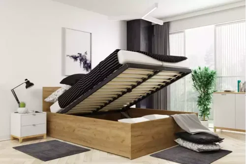 PANAMAX 140X200 miegamojo lova su čiužiniu ir daiktadėže, ruda