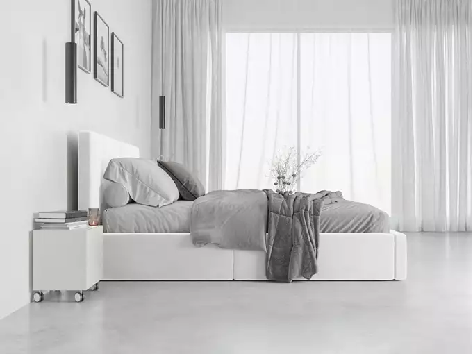 HILTON 120x200 minkšta miegamojo lova su čiužiniu ir daiktadėže, balta - Paveikslėlis 4