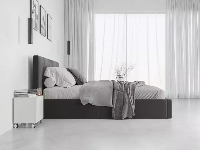 HILTON 120X200 minkšta miegamojo lova su čiužiniu ir daiktadėže, grafito spalvos - Paveikslėlis 4