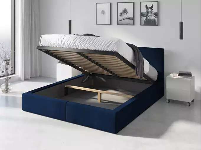 HILTON 120X200 minkšta miegamojo lova su čiužiniu ir daiktadėže, mėlyna - Paveikslėlis 3