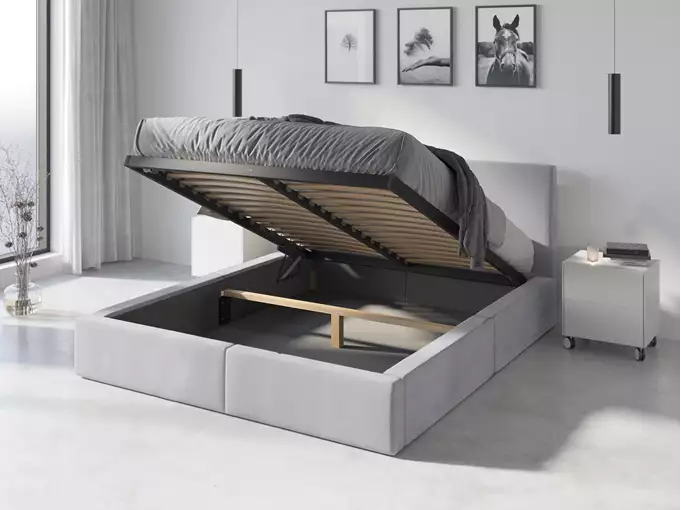 HILTON 120x200 minkšta miegamojo lova su daiktadėže, pilka - Paveikslėlis 3