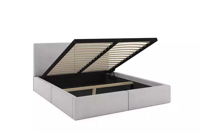 HILTON 160X200 minkšta miegamojo lova su čiužiniu ir daiktadėže, pelenų pilka