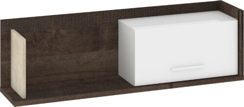 DOX 11 baldai, prie sienos tvirtinama knygų lentyna, ąžuolo spalvos grana, baltos grana spalvos