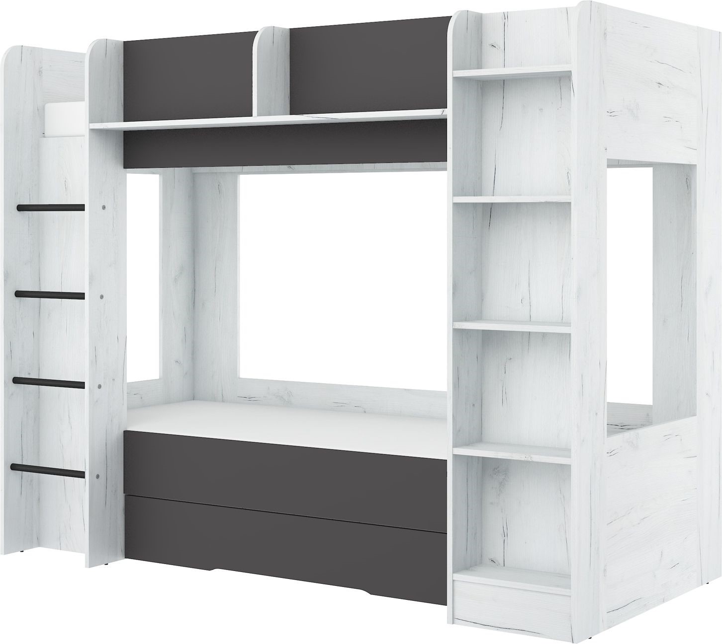 Vaikiška dviaukštė lova jaunimui, 2 asmenims, 80x200, EVEST, balta, žaidimas