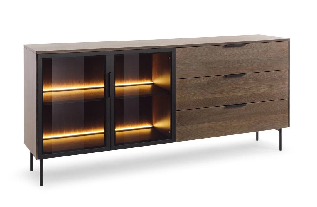 Lumi 2D3S komoda su grūdinto stiklo ornamentuotomis griovelėmis, Dunin ąžuolas