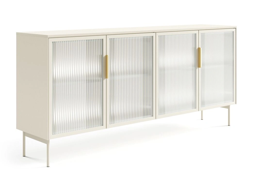 Lumi 4D komoda su grūdintu stiklu, dekoruota kašmyro fleitais