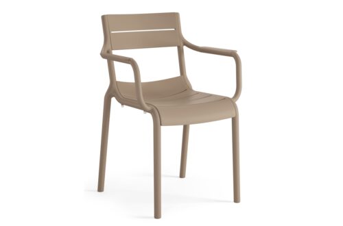 LUSSO Beige – MODERNI PLASTIKINĖ SODO KĖDĖ (virtuvėje, kavinėje, sode) [SUDEDAMA VIENĄ KARTĄ]