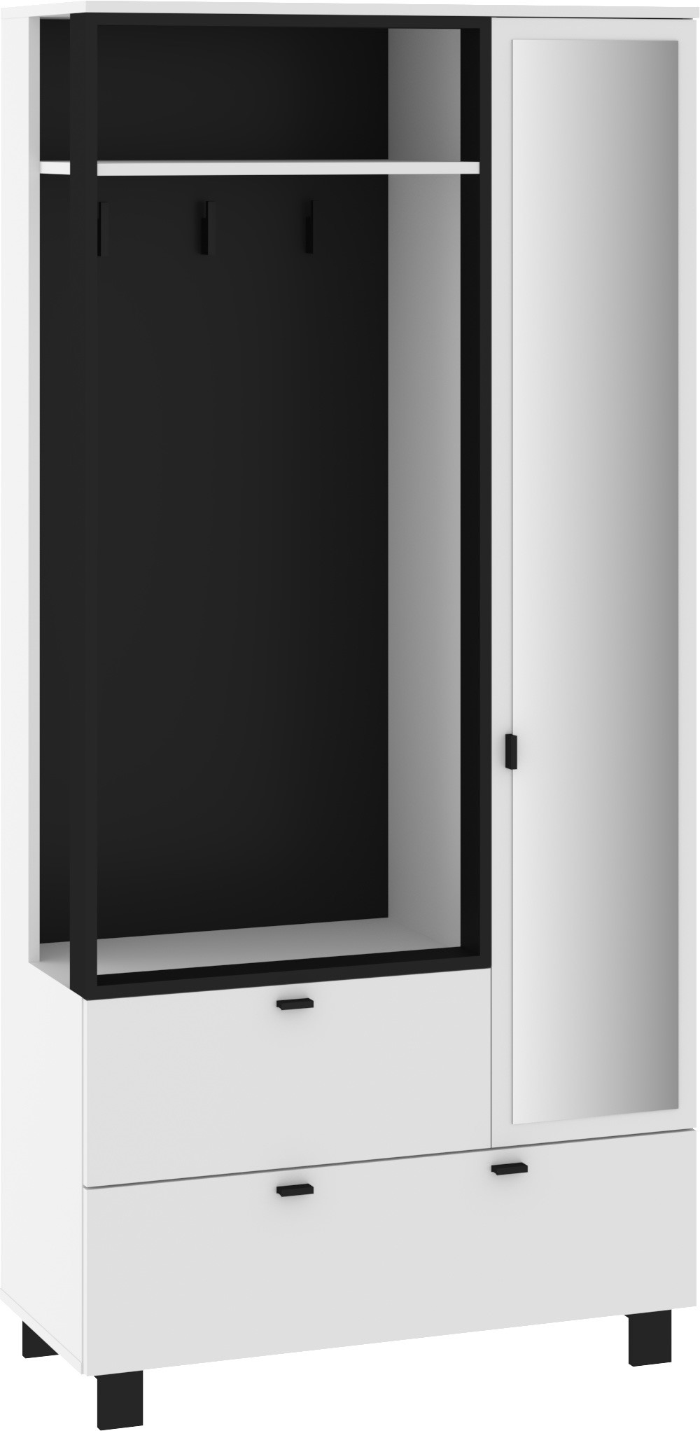 GAVES 05 baldų prieškambario spinta su veidrodžiu palėpėje, balta/juoda