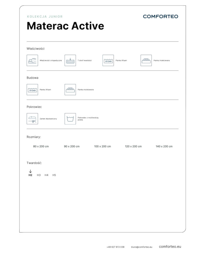 Aktyvus čiužinys, 90x200 cm, dvipusis, putų poliuretanas, nuimamas užvalkalas, H2, Comforteo - Paveikslėlis 7