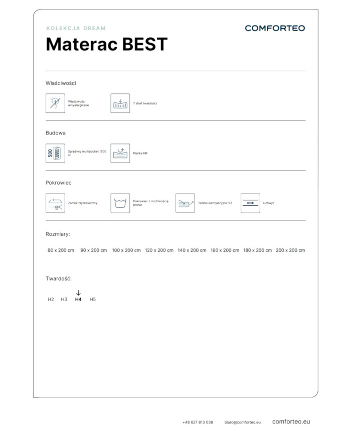 Geriausias čiužinys, 120x200 cm, dvipusis, su daugybe kišenių, spyruoklinis, nuimamas užvalkalas, H4, Comforteo - Paveikslėlis 7