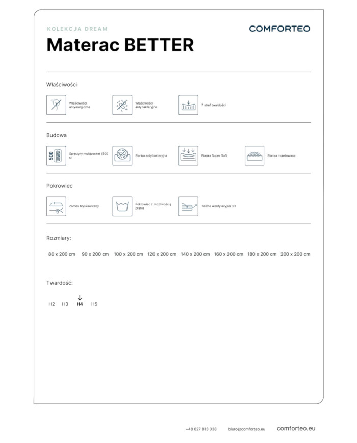 Čiužinys „Better“, 100 x 200 cm, dvipusis, su daugiakišenėmis spyruoklėmis, itin minkštas putplastis, nuimamas užvalkalas, H4, „Comforteo“ - Paveikslėlis 7
