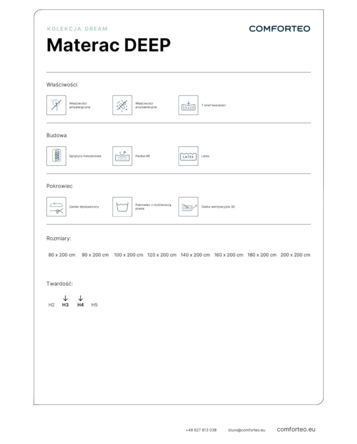 Gilus čiužinys, 180x200 cm, dvipusis, kišeninės spyruoklės, lateksas, HR putos, nuimamas užvalkalas, H3/H4, Comforteo - Paveikslėlis 7