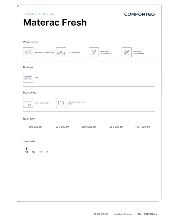 Čiužinys „Fresh“, 80x200 cm, dvipusis, putplastis, lateksas, nuimamas užvalkalas, H2, Comforteo - Paveikslėlis 7