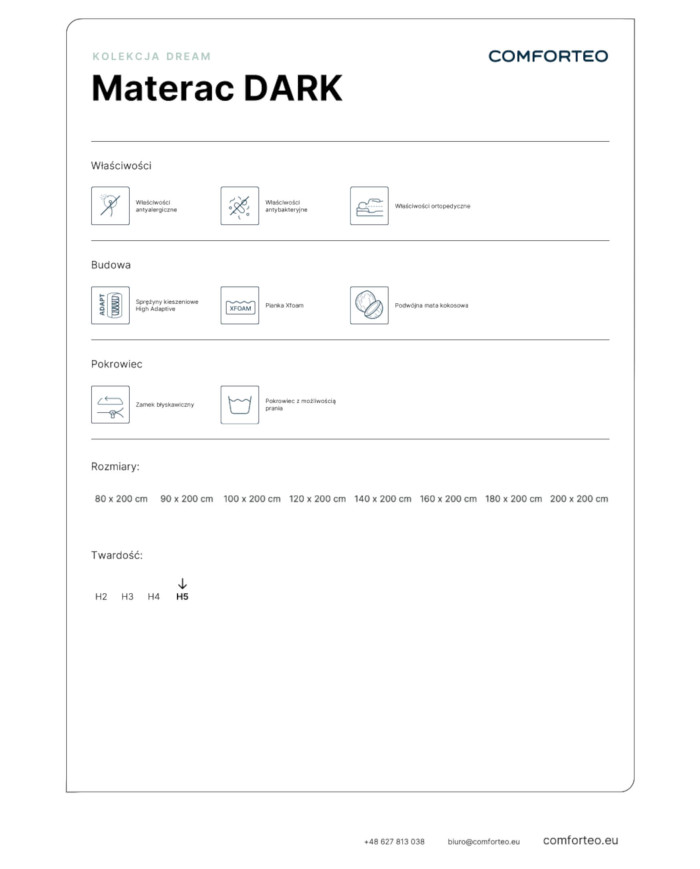 Medicininis čiužinys, tamsus, 200x200 cm, dvipusis, kišeninės spyruoklės, kokoso spalvos, nuimamas užvalkalas, H5, Comforteo - Paveikslėlis 7