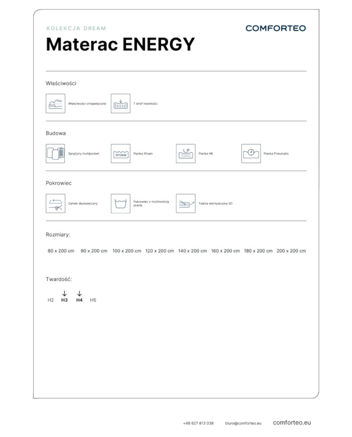 Medicininis čiužinys „Energy“, 120x200 cm, su daugiakišenėmis spyruoklėmis, pneumatinėmis putomis, nuimamu užvalkalu, H3/H4, „Comforteo“ - Paveikslėlis 7