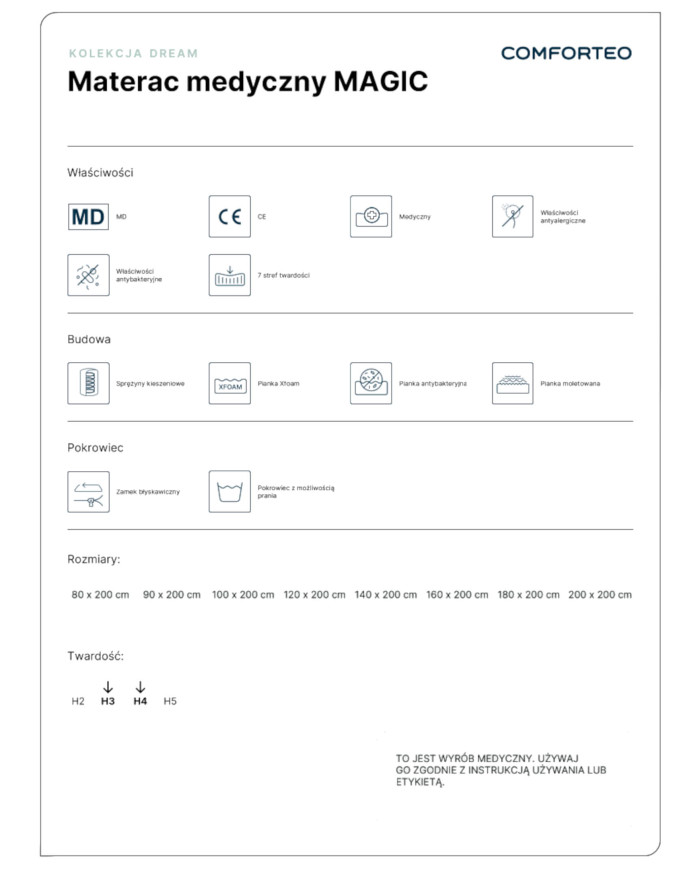 Medicininis čiužinys „Magic“, 80x200 cm, dvipusis, kišeninės spyruoklės, „Xfoam“ putos, nuimamas užvalkalas, H3/H4, „Comforteo“ — изображение 7