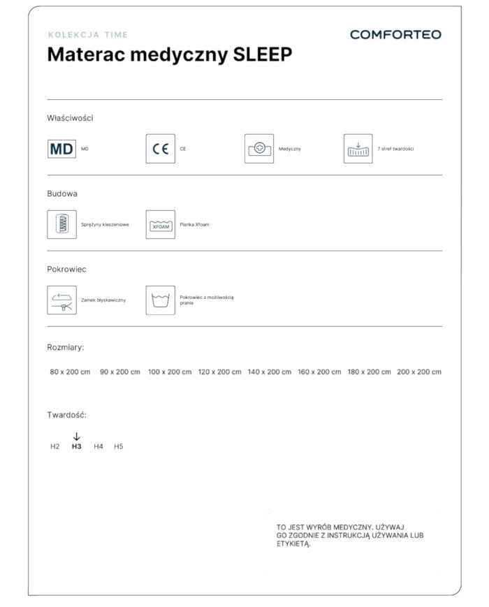 Medicininis čiužinys miegui, 100x200 cm, dvipusis, kišeninės spyruoklės, „Xfoam“ putos, nuimamas užvalkalas, H3, „Comforteo“ - Paveikslėlis 7