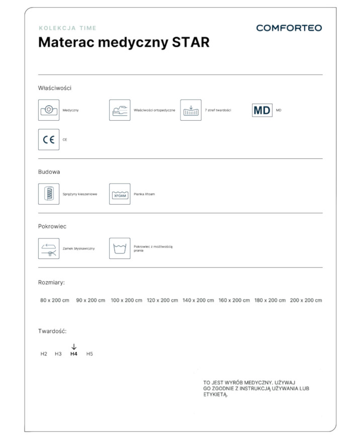Medicininis čiužinys „Star“, 140x200 cm, dvipusis, kišeninės spyruoklės, „Xfoam“ putos, nuimamas užvalkalas, H4, „Comforteo“ — изображение 6
