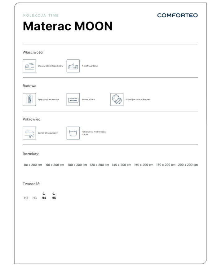 Čiužinys „Moon“, 90x200 cm, dvipusis, kišeninės spyruoklės, kokoso pluoštas, „Xfoam“, H4/H5, „Comforteo“ — изображение 7